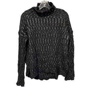 Velvet by Graham & Spencer Black Metallic Cowl Neck Sweater